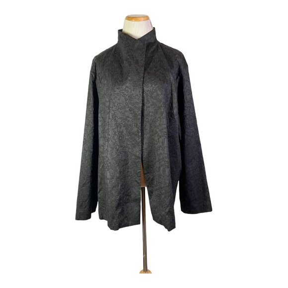 Eileen Fisher Woman Plus Size 3X Black Open-Front Jacket Silk Textured Design - Picture 3 of 12
